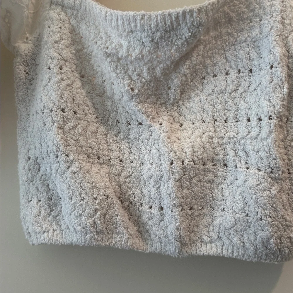 Zara Crochet Knit Cropped Top Square Neck w/ Puff Eyelet Sleeves elastic size S